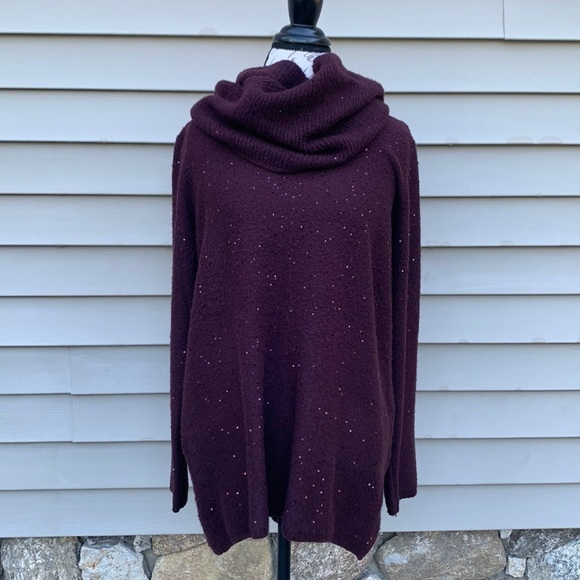 Apt. 9 Sequined Tunic Sweater w/ Removable Cowlneck - Mulberry - Picture 1 of 16
